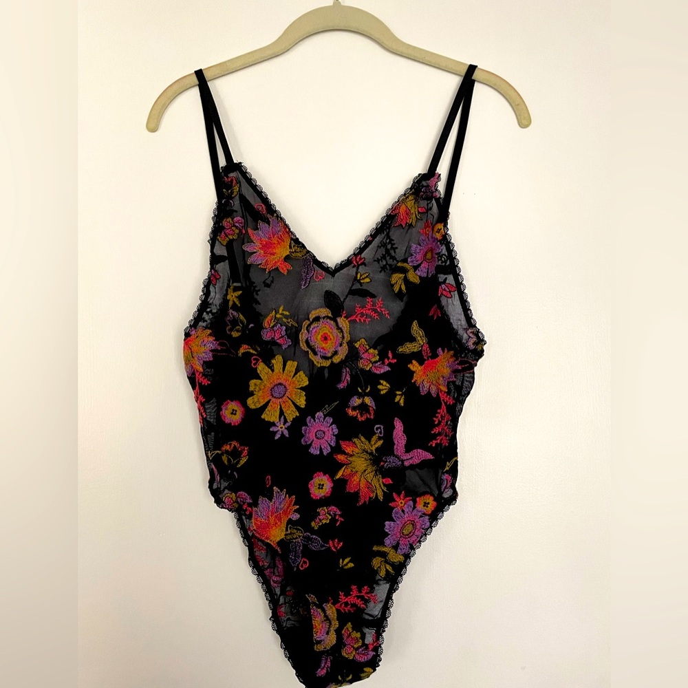 Sheer embroidered body suit